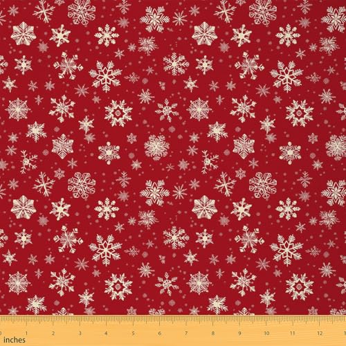 Weihnachts-Polsterstoff von The Yard, Winter-Schneeflocken-Blumen-Dekorationsstoff für Polstermöbel und Heimwerker-Projekte, Weihnachts-Schneeflocken, wasserdichter Outdoor-Stoff, 91 cm, Rot / Gold von Feelyou
