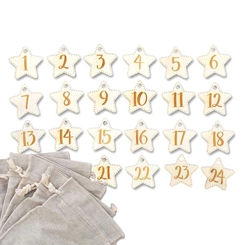 FEENSTAUB Adventskalender Zahlen, Holzzahlen 1-24, sternförmige Holzanhänger für den Adventskalender, Adventskalender Nummern Holz, Weihnachtskalender Ziffern, 24 Stern Anhänger, Holzzahlen FEENSTAUB Adventskalender Zahlen, Holzzahlen 1-24, sternförmige Holzanhänger für den Adventskalender, Adventskalender Nummern Holz, Weihnachtskalender Ziffern, 24 Stern Anhänger, Holzzahlen von Feenstaub