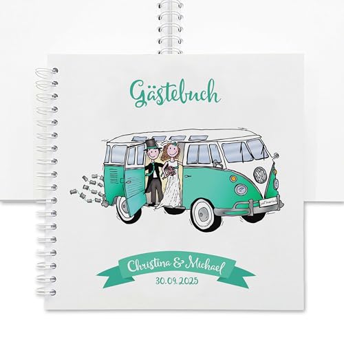 FEENSTAUB Gästebuch Hochzeit, Hochzeitsgästebuch personalisiert [Handmade] Ringbuch made in Austria, Hochzeit Gästebuch blanko, Fotoalbum Bulli, personalisiertes Hochzeitsbuch, Geschenk Hochzeit von Feenstaub