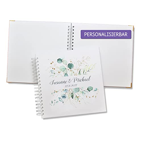 FEENSTAUB Gästebuch Hochzeit, Hochzeitsgästebuch personalisiert [Handmade] Ringbuch made in Austria, Hochzeit Gästebuch blanko, Fotoalbum Eukalyptus, personalisiertes Hochzeitsbuch, Geschenk Hochzeit von Feenstaub