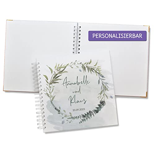 FEENSTAUB Gästebuch Hochzeit, Hochzeitsgästebuch personalisiert [Handmade] Ringbuch made in Austria, Hochzeit Gästebuch blanko, Fotoalbum Kranz, personalisiertes Hochzeitsbuch, Geschenk Hochzeit von Feenstaub