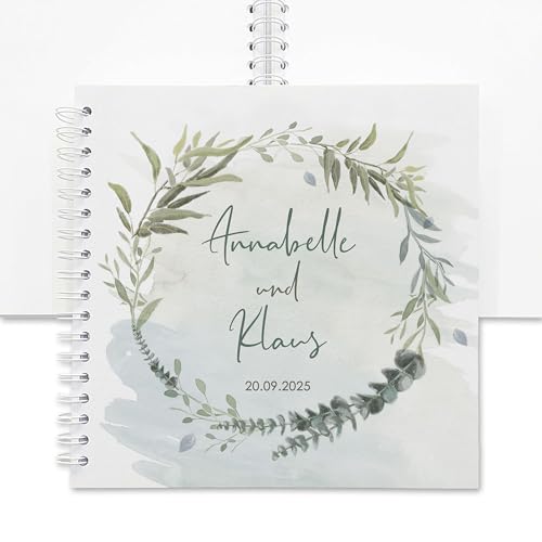 Feenstaub Gästebuch Hochzeit, Hochzeitsgästebuch personalisiert [Handmade] Ringbuch made in Austria, Hochzeit Gästebuch blanko, Fotoalbum Kranz, personalisiertes Hochzeitsbuch, Geschenk Hochzeit von Feenstaub