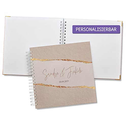 FEENSTAUB Gästebuch Hochzeit, Hochzeitsgästebuch personalisiert [Handmade] Ringbuch made in Austria, Hochzeit Gästebuch blanko, Fotoalbum Roségold, personalisiertes Hochzeitsbuch, Geschenk Hochzeit von Feenstaub