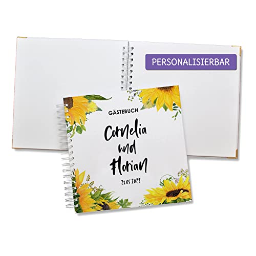 FEENSTAUB Gästebuch Hochzeit, Hochzeitsgästebuch personalisiert [Handmade] Ringbuch made in Austria, Hochzeit Gästebuch blanko, Fotoalbum Sonnenblume, personalisiertes Hochzeitsbuch, Geschenk Hochzeit von Feenstaub