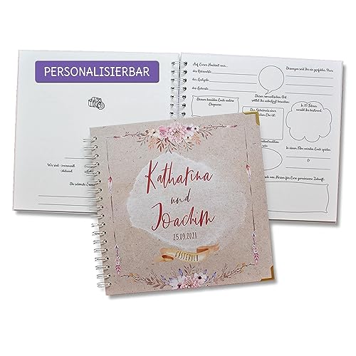 FEENSTAUB Gästebuch Hochzeit mit Fragen zum Ausfüllen, Hochzeitsgästebuch personalisiert, Hochzeit Gästebuch, Boho, personalisiertes Hochzeitsbuch Vorgedruckte Fragen für Gäste, Gästebuch Fragen von Feenstaub