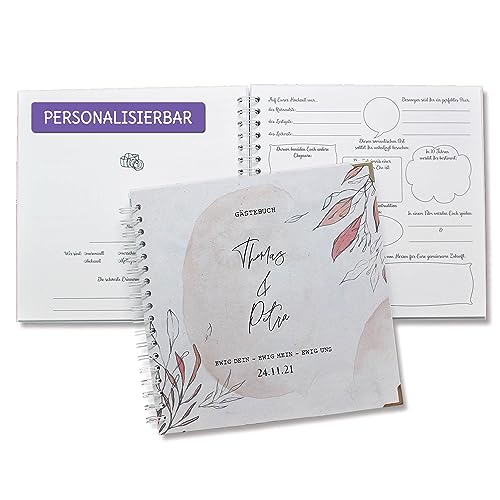 FEENSTAUB Gästebuch Hochzeit mit Fragen zum Ausfüllen, Hochzeitsgästebuch personalisiert, Hochzeit Gästebuch, Fotoalbum, personalisiertes Hochzeitsbuch, Vorgedruckte Fragen für Gäste von Feenstaub