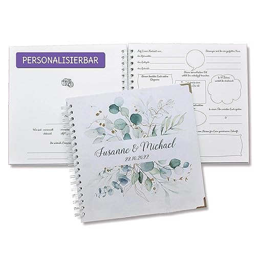 FEENSTAUB Gästebuch Hochzeit mit Fragen zum Ausfüllen, Hochzeitsgästebuch personalisiert, Hochzeit Gästebuch, personalisiertes Hochzeitsbuch, vorgedruckte Fragen für Gäste, Eukalyptus FEENSTAUB Gästebuch Hochzeit mit Fragen zum Ausfüllen, Hochzeitsgästebuch personalisiert, Hochzeit Gästebuch, personalisiertes Hochzeitsbuch, vorgedruckte Fragen für Gäste, Eukalyptus von Feenstaub