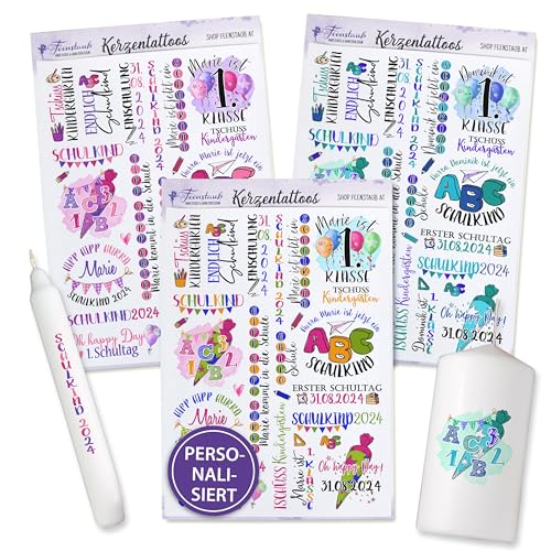 FEENSTAUB Kerzentattoos Einschulung, personalisierte Deko Schuleinführung, Einschulung Dekoration selber machen, Schulkind Deko, 1. Schultag Tischdeko, Deko zum Schulanfang, Schultüte FEENSTAUB Kerzentattoos Einschulung, personalisierte Deko Schuleinführung, Einschulung Dekoration selber machen, Schulkind Deko, 1. Schultag Tischdeko, Deko zum Schulanfang, Schultüte von Feenstaub