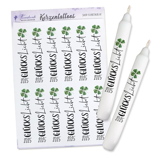 FEENSTAUB Kerzentattoos Silvester, Kerzen Tattoofolie, Mitbringsel zu Silvester, Silvester Kerze 2025, Kerzentattoos Glückslicht, Kerze Neujahr, Silvester Glücksbringer FEENSTAUB Kerzentattoos Silvester, Kerzen Tattoofolie, Mitbringsel zu Silvester, Silvester Kerze 2025, Kerzentattoos Glückslicht, Kerze Neujahr, Silvester Glücksbringer von Feenstaub