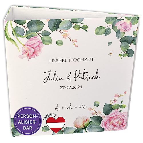 FEENSTAUB Ordner A4 Hochzeit, Mappe mit Namen und Datum personalisiert, Hochzeitsplaner Ordner, Motivordner A4, Hochzeitsordner, Binder, Sammelordner, Aktenordner A4 bunt, Ordner Motiv Rosen von Feenstaub