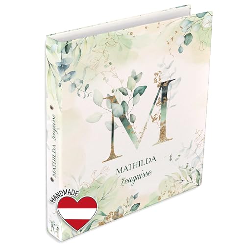 FEENSTAUB Personalisierte Zeugnismappe, Dokumentenmappe für Zeugnisse, Mappe mit Namen und Wunschtext, Zeugnisringbuch A4, Geschenk zur Einschulung, Mappe mit Monogramm FEENSTAUB Personalisierte Zeugnismappe, Dokumentenmappe für Zeugnisse, Mappe mit Namen und Wunschtext, Zeugnisringbuch A4, Geschenk zur Einschulung, Mappe mit Monogramm von Feenstaub