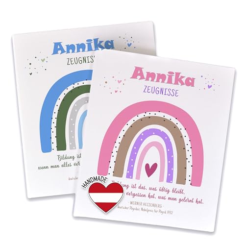 FEENSTAUB Personalisierte Zeugnismappe, Dokumentenmappe für Zeugnisse, Mappe mit Namen und Wunschtext, Zeugnisringbuch A4, Geschenk zur Einschulung, Ordner A4 Kinder, Regenbogen FEENSTAUB Personalisierte Zeugnismappe, Dokumentenmappe für Zeugnisse, Mappe mit Namen und Wunschtext, Zeugnisringbuch A4, Geschenk zur Einschulung, Ordner A4 Kinder, Regenbogen von Feenstaub
