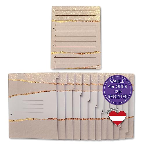 FEENSTAUB Trennblätter für Ordner A4, Register für Ordner, 4er oder 12er Register für Mappen extra groß, Einlegeblätter, Aktenordner Trennblätter, Ordnerregister A4 Motiv Goldener Strand von Feenstaub