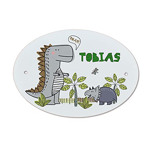FEENSTAUB Türschild Kinderzimmer mit Name personalisiert, Dino Dinosaurier Schild, Türnamenschilder Kinderzimmer, Tür Namensschild, Tür Schild mit Name, Türbeschilderung, Ovales Kunststoffschild FEENSTAUB Türschild Kinderzimmer mit Name personalisiert, Dino Dinosaurier Schild, Türnamenschilder Kinderzimmer, Tür Namensschild, Tür Schild mit Name, Türbeschilderung, Ovales Kunststoffschild von Feenstaub