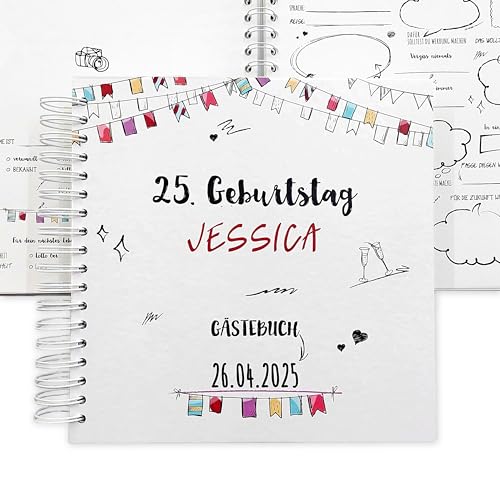 Feenstaub Gästebuch Geburtstag mit vorgedruckten Fragen zum Ausfüllen, Geburtstagsgästebuch personalisiert [Handmade] Ringbuch [made in Austria], Erinnerungsalbum, Fotoalbum, Geschenk Geburtstag von Feenstaub