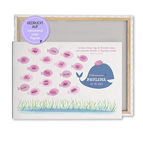 Feenstaub Personalisierbarer Fingerabdruck-Print mit Name und Spruch für Erstkommunion, Konfirmation, Firmung oder Jugendweihe, Fische und Wal, Alternative zum Gästebuch, Geschenkidee Feenstaub Personalisierbarer Fingerabdruck-Print mit Name und Spruch für Erstkommunion, Konfirmation, Firmung oder Jugendweihe, Fische und Wal, Alternative zum Gästebuch, Geschenkidee von Feenstaub