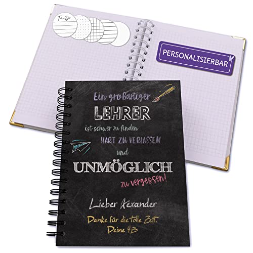 Feenstaub Personalisierbares Notizbuch Lehrer-in, Buch A5 blanko, Hardcover, Lehrer Geschenk, Geschenk Lehrerin Idee, Abschied Grundschullehrerin, Ringbuch personalisiert Name von Feenstaub