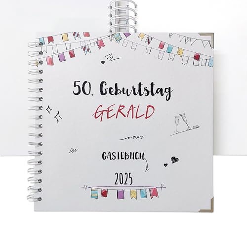 FEENSTAUB Gästebuch Geburtstag, Geburtstagsgästebuch personalisiert [Handmade] Ringbuch [made in Austria], Erinnerungsalbum blanko, Fotoalbum, personalisiertes Buch, Geschenk Geburtstag, Wimpel von Feenstaub
