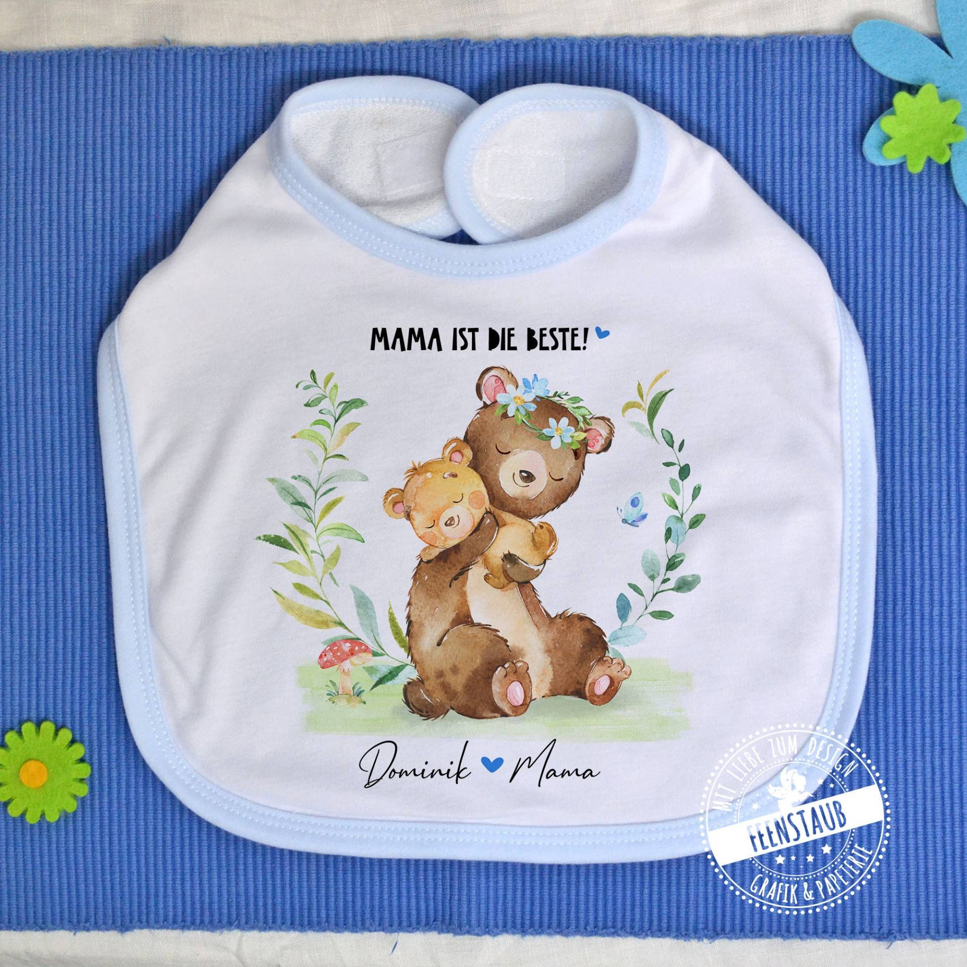 Baby-Lätzchen Mit Namen Personalisiert - Geschenk Zur Geburt, Muttertag Oder Den 1. Geburtstag, Rosa Und Blau, Mama Ist Die Beste Bären Baby-Lätzchen Mit Namen Personalisiert - Geschenk Zur Geburt, Muttertag Oder Den 1. Geburtstag, Rosa Und Blau, Mama Ist Die Beste Bären von FeenstaubHandmade
