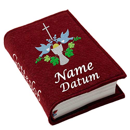 Gotteslob Gotteslobhülle Hülle Kelch blau Filz mit Namen bestickt Einband Umschlag personalisierte Gesangbuchhülle, Farbe:dunkelrot Gotteslob Gotteslobhülle Hülle Kelch blau Filz mit Namen bestickt Einband Umschlag personalisierte Gesangbuchhülle, Farbe:dunkelrot von Feenstickerei