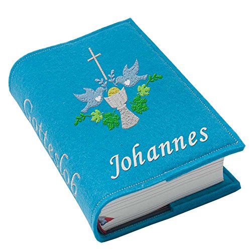 Gotteslob Gotteslobhülle Hülle Kelch blau Filz mit Namen bestickt Einband Umschlag personalisierte Gesangbuchhülle, Farbe:türkis Gotteslob Gotteslobhülle Hülle Kelch blau Filz mit Namen bestickt Einband Umschlag personalisierte Gesangbuchhülle, Farbe:türkis von Feenstickerei
