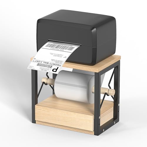 Feestars Etikettenhalter für Rollen und Fächerfalz-Etiketten, Versandetikettenhalter aus Holz, Desktop-Thermodruckerständer, Thermodrucker-Zubehör für Zuhause, Büro, kleine Unternehmen von Feestars