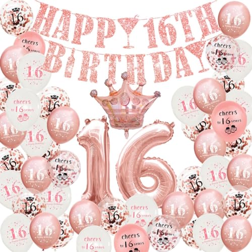 FeestmetJoep® 16 Jahre Geburtstag Dekoration Roségold - Partyartikel 16 Jahre - Geburtstag Set 16 Jahre - Sweet Sixteen Partyartikel - Sweet 16 Ornament - Geburtstagsgeschenk 16 Jahre von FeestmetJoep
