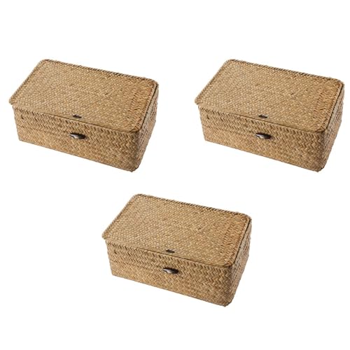Feeuid 3X Seagrass Handgewebte Aufbewahrungsbox Makeup Organizer Mehrzweckbehälter mit Deckel Feeuid 3X Seagrass Handgewebte Aufbewahrungsbox Makeup Organizer Mehrzweckbehälter mit Deckel von Feeuid