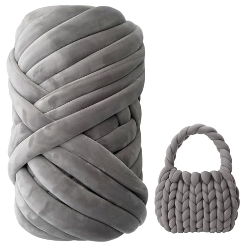 Armstricken Wolle 500g/16m, Dicke Woll zum Handstricken Schlauchgarn 3cm Chunky XXL Wolle, Handstrickgarn Wollgarn für Anfänger Decken Körbe Tasche Haustierkorb DIY Kunsthandwerk (Dunkelgrau) von Fegat