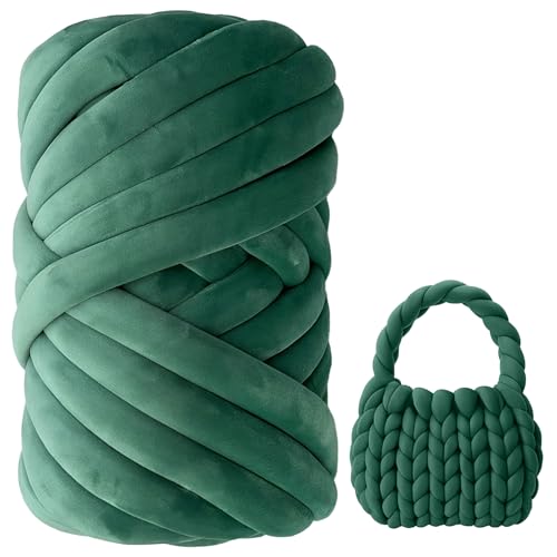 Armstricken Wolle 500g/16m, Dicke Woll zum Handstricken Schlauchgarn 3cm Chunky XXL Wolle, Handstrickgarn Wollgarn für Anfänger Decken Körbe Tasche Haustierkorb DIY Kunsthandwerk (Dunkelgrün) von Fegat