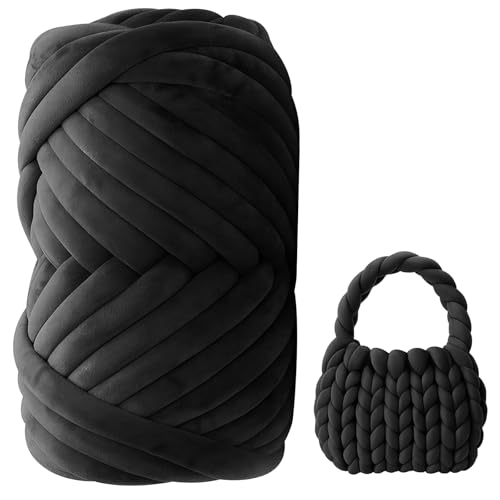 Armstricken Wolle 500g/16m, Dicke Woll zum Handstricken Schlauchgarn 3cm Chunky XXL Wolle, Handstrickgarn Wollgarn für Anfänger Decken Körbe Tasche Haustierkorb DIY Kunsthandwerk (Schwarz) von Fegat