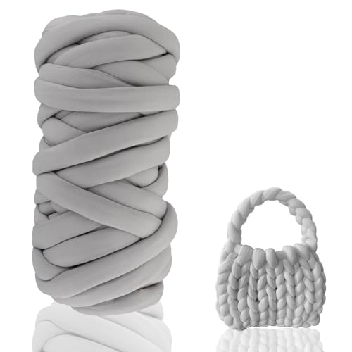 Armstricken Wolle 500g zum Handstricken Chunky XXL Wolle Yarn Schlauchgarn Häkelwolle Schlauchgarn Zum Häkeln Für Deck Grobstrick Weiches Wollgarn Haustier Bett Sofa, Roving Garn（Grau） von Fegat