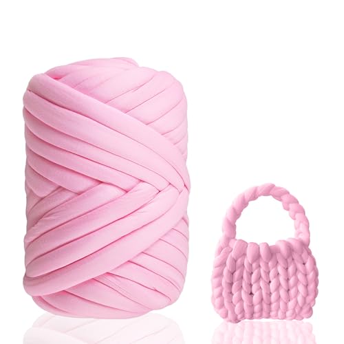 Armstricken Wolle 500g zum Handstricken Chunky XXL Wolle Yarn Schlauchgarn Häkelwolle Schlauchgarn Zum Häkeln Für Deck Grobstrick Weiches Wollgarn Haustier Bett Sofa, Roving Garn（Rosa） von Fegat