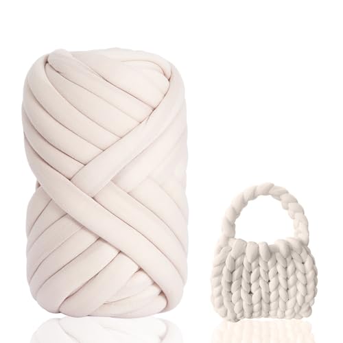 Armstricken Wolle 500g zum Handstricken Chunky XXL Wolle Yarn Schlauchgarn Häkelwolle Schlauchgarn Zum Häkeln Für Deck Grobstrick Weiches Wollgarn Haustier Bett Sofa, Roving Garn (Beige) von Fegat