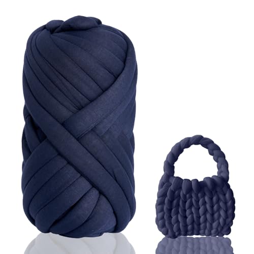 Armstricken Wolle 500g zum Handstricken Chunky XXL Wolle Yarn Schlauchgarn Häkelwolle Schlauchgarn Zum Häkeln Für Deck Grobstrick Weiches Wollgarn Haustier Bett Sofa, Roving Garn Ozeanblau von Fegat