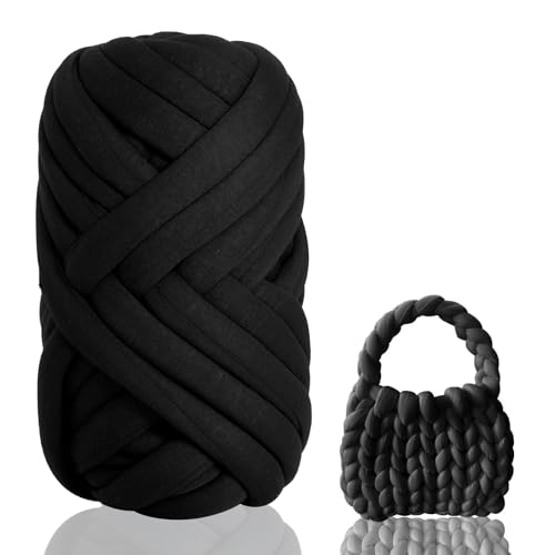 Armstricken Wolle 500g zum Handstricken Chunky XXL Wolle Yarn Schlauchgarn Häkelwolle Schlauchgarn Zum Häkeln Für Deck Grobstrick Weiches Wollgarn Haustier Bett Sofa, Roving Garn Schwarz von Fegat