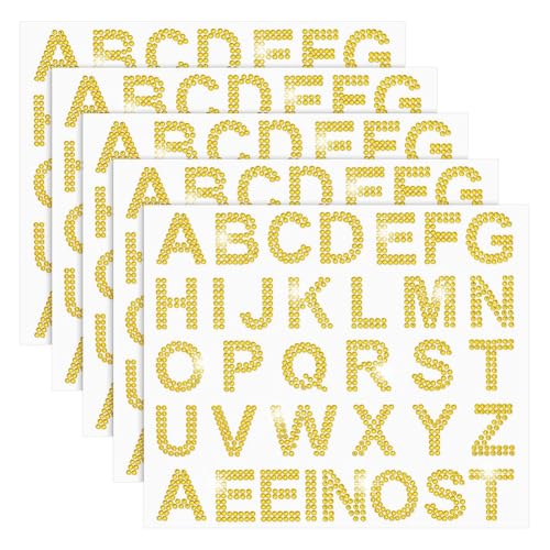 Fegtrtyoa 170 Stück Silberne Strass-Buchstabenaufkleber, 5 mit Je 34 Buchstaben, Glitzernde Bling-Alphabet-Buchstabenaufkleber, Gold von Fegtrtyoa