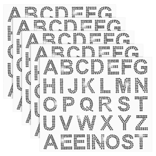 Fegtrtyoa 170 Stück Silberne Strass-Buchstabenaufkleber, 5 mit Je 34 Buchstaben, Glitzernde Bling-Alphabet-Buchstabenaufkleber, Schwarz von Fegtrtyoa