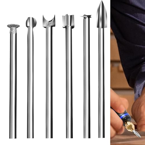 Fegtrtyoa 6tlg. Holzschnitzwerkzeug-Set, Bohrer für Drehwerkzeuge, DIY-Schnitzhandwerk, 3mm Schaftdurchmesser, Robustes Stahlskulptur-Werkzeug-Set Fegtrtyoa 6tlg. Holzschnitzwerkzeug-Set, Bohrer für Drehwerkzeuge, DIY-Schnitzhandwerk, 3mm Schaftdurchmesser, Robustes Stahlskulptur-Werkzeug-Set von Fegtrtyoa