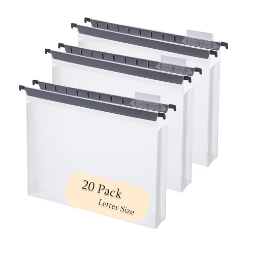 Fei Bi Große Kapazität Kunststoff-Hängemappe, 20 Stück, verstärkt, verlängerte Hängemappe, Briefgröße, schwere 5,1 cm Erweiterung, Büro-Hängemappe, Organizer, weiß, transparent von Fei Bi