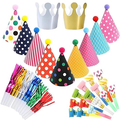 FeiFanChoice 11 Partyhüte mit 15 Partybläsern, Kegel-Partyhüte für Erwachsene, Kinder und Teddys für Geburtstage und Kostümpartys von FeiFanChoice