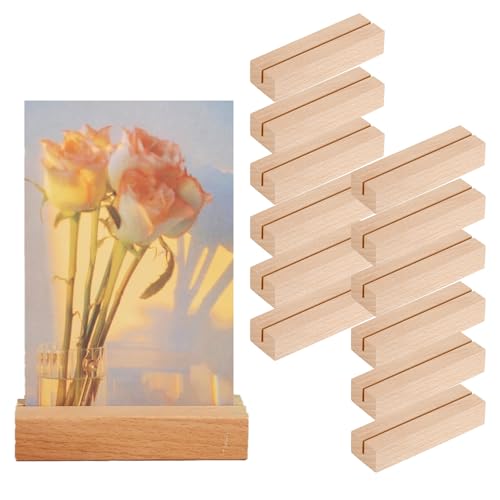 FeiOne 12 Stück Kartenhalter Holz, tischkartenhalter, postkartenhalter, menükartenhalter, fotohalter holz für Heim, Kaffeebar, Laden, Hochzeits und Postkarten (Holzfarbe) von FeiOne