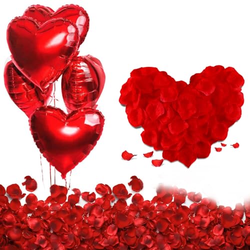 Heiratsantrag Deko, Rosenblätter Deko, Romantic Decoration Set, Wedding Decoration Set, 1000 StüCk Rote KüNstliche RosenbläTter, 10 HerzföRmige Folienballons, Accessoires Für Bride to Be Heiratsantrag Deko, Rosenblätter Deko, Romantic Decoration Set, Wedding Decoration Set, 1000 StüCk Rote KüNstliche RosenbläTter, 10 HerzföRmige Folienballons, Accessoires Für Bride to Be von FeiOne