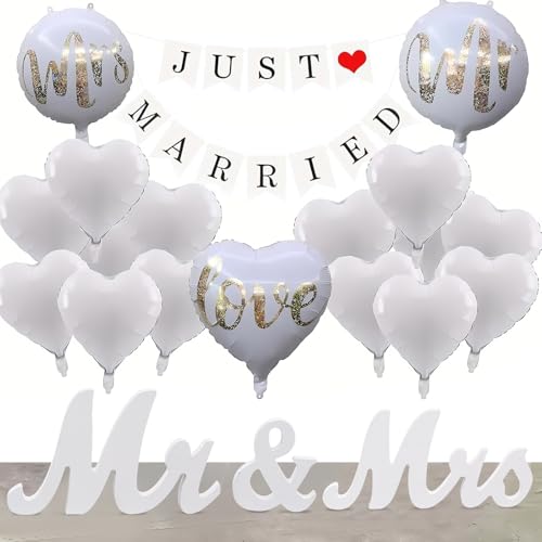 55 Stück Hochzeitsdeko Set, Mr & Mrs Deko Hochzeit, Just Married Girlande mit 53 Ballons, Mr & Mrs Deko Hochzeit Buchstaben Folienballon, Dekoration Standesamt Deko Brautdusche Wedding 55 Stück Hochzeitsdeko Set, Mr & Mrs Deko Hochzeit, Just Married Girlande mit 53 Ballons, Mr & Mrs Deko Hochzeit Buchstaben Folienballon, Dekoration Standesamt Deko Brautdusche Wedding von FeiOne
