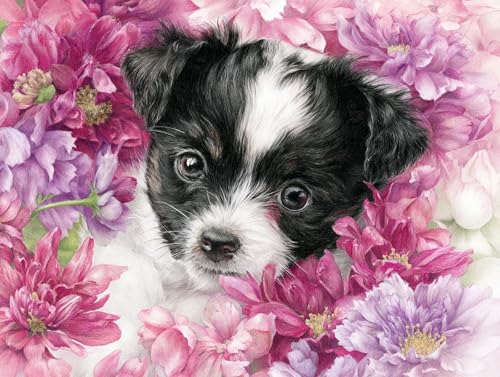 Diamond Painting Blume Diamant Painting Bilder Erwachsene Hund Diamant Malere, DIY 5D Strass Stickerei Kreuzstich Mosaikherstellung Basteln für Deko Wohnzimmer, Geschenke für Frauen 80x60 cm F0-617 von FeiPride