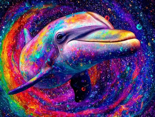 Diamond Painting Delphin Diamant Painting Bilder Erwachsene Tier Diamant Malere Set, DIY 5D Stickerei Kreuzstich Mosaikherstellung Basteln für Deko Wohnzimmer,Geschenke für Frauen 70x50 cm F0-681 von FeiPride