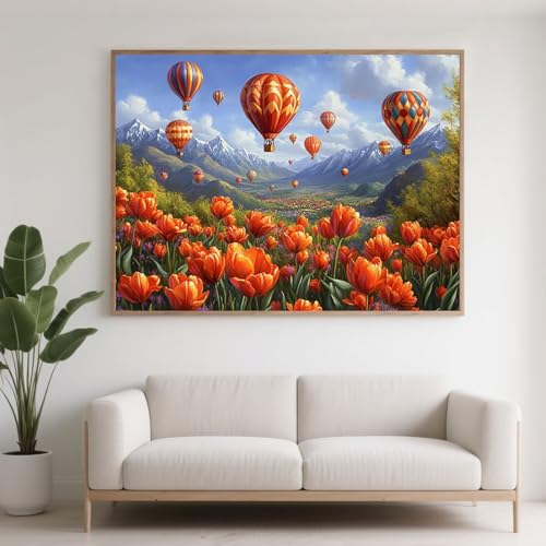 Diamond Painting Erwachsene Blume Diamant Painting Bilder Heißluftballon, 5D Diamond Art Basteln Mädchen 8 Jahre, DIY Crystal Art Stickerei Kreuzstich Diamant Malere für Zimmer Deko 100x75 cm F0-292 von FeiPride