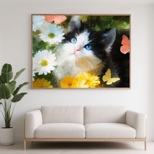 Diamond Painting Erwachsene Blume Diamant Painting Bilder Katze, 5D Diamond Art Basteln Mädchen 8 Jahre, DIY Stickerei Kreuzstich Diamant Malere für Zimmer Deko, Geschenke für Frauen 70x50 cm F0-608 von FeiPride