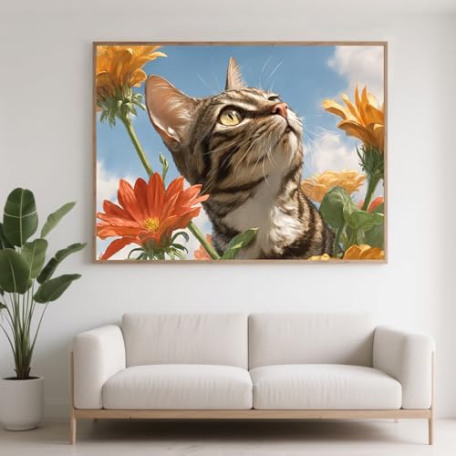 Diamond Painting Erwachsene Blume Diamant Painting Bilder Katze, 5D Diamond Art Basteln Mädchen 8 Jahre, DIY Stickerei Kreuzstich Diamant Malere für Zimmer Deko, Geschenke für Frauen 80x60 cm F0-600 von FeiPride