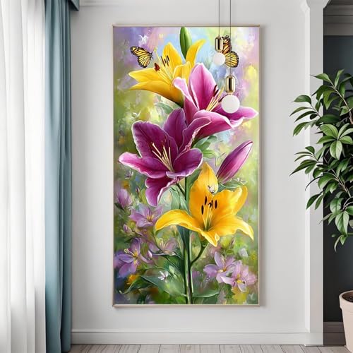 Diamond Painting Erwachsene Groß XXL 40x80 cm, Diamant Painting Bilder Blume, 5D Diamond Art Schmetterling Bastelset Erwachsene, DIY Full Eckige Steine Diamant Malerei Set für Deko Wohnzimmer F-0 von FeiPride